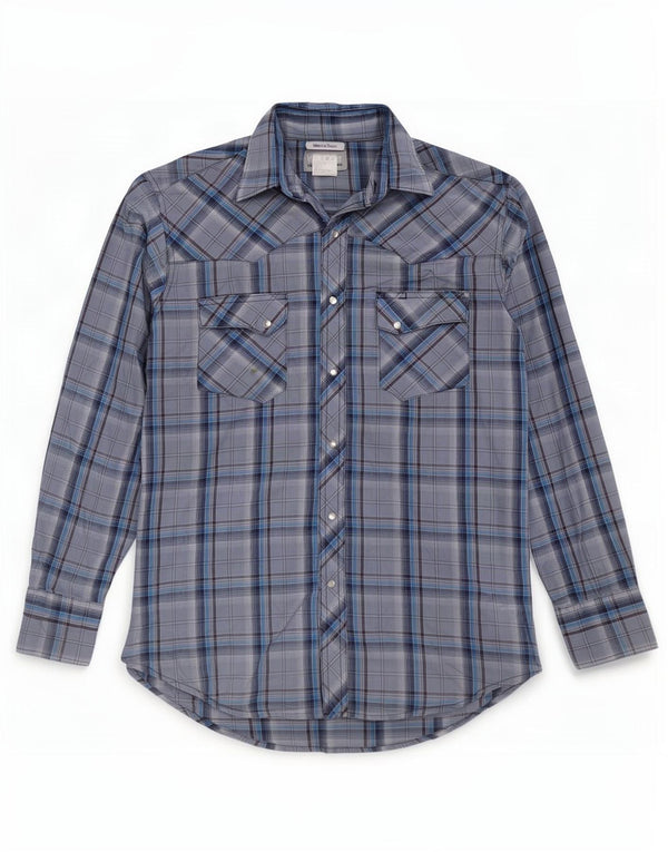 Wrangler Mens Shirt Medium Blue Check Cotton