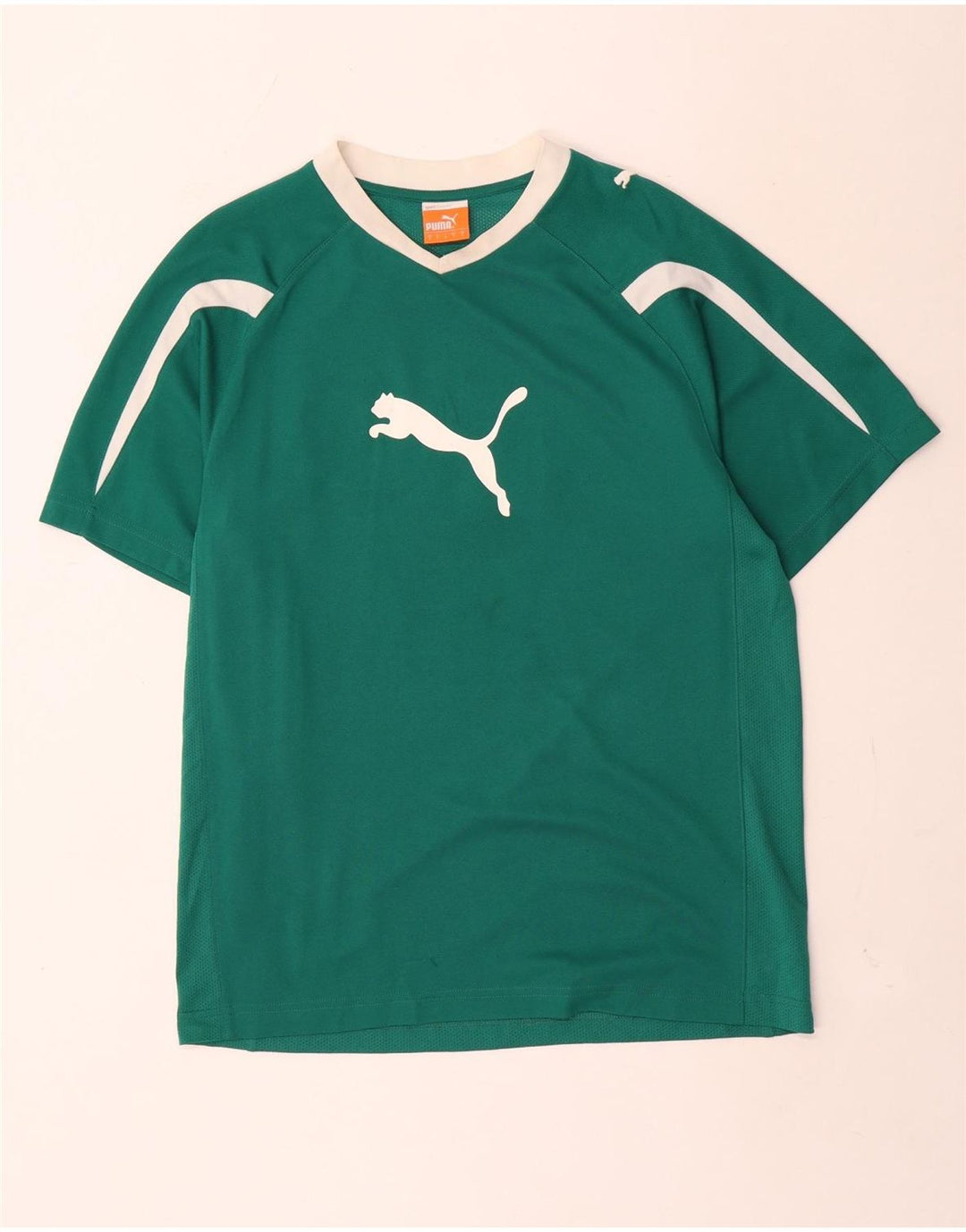 Puma Mens Graphic T-Shirt Top Small Green Colourblock Polyester