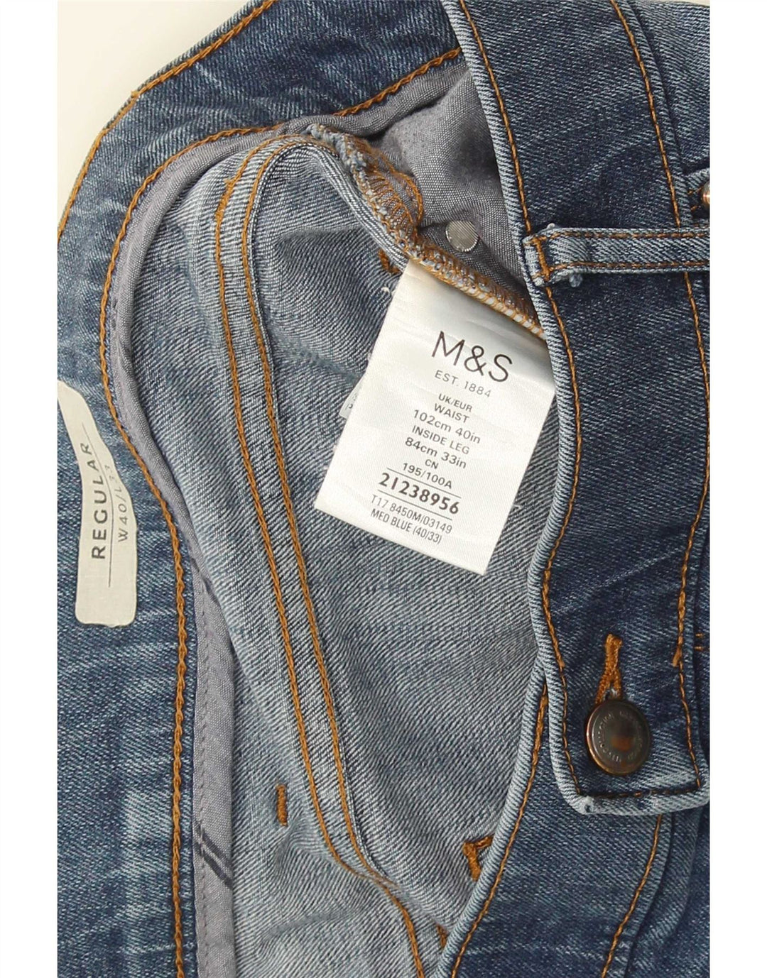 Marks & Spencer Herren-Jeans, normale Passform, gerade Passform, W40, L33, Blau, Baumwolle