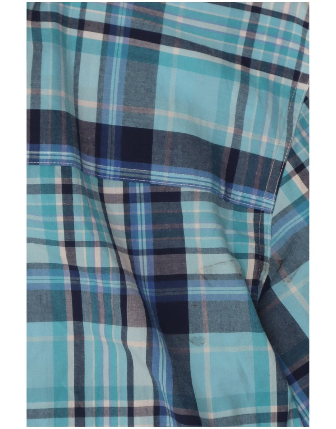 Chaps Mens Easy Care Short Sleeve Shirt Large Blue Check Cotton