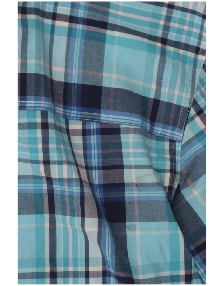 Chaps Mens Easy Care Short Sleeve Shirt Large Blue Check Cotton