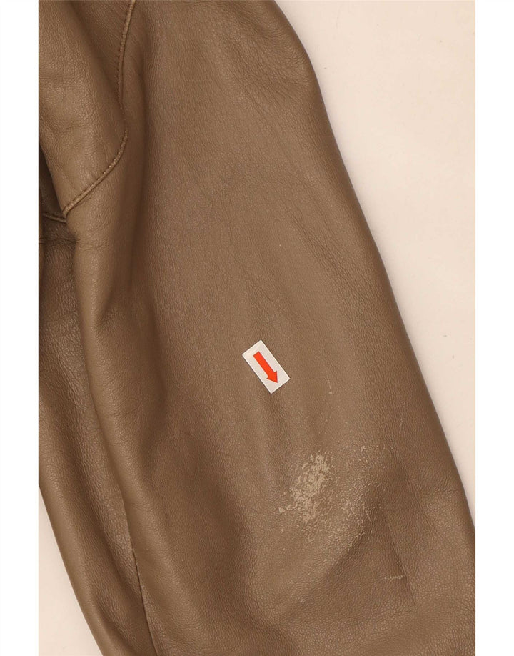 Vintage Womens Military Leather Jacket IT 50 XL Beige Leather