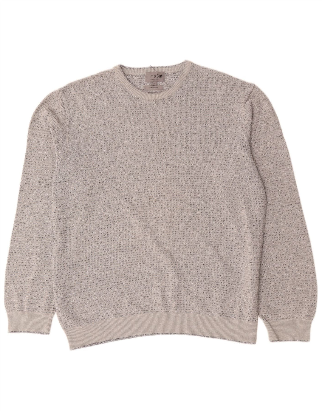 Marks & Spencer Mens Crew Neck Jumper Sweater XL Grey Flecked Cotton
