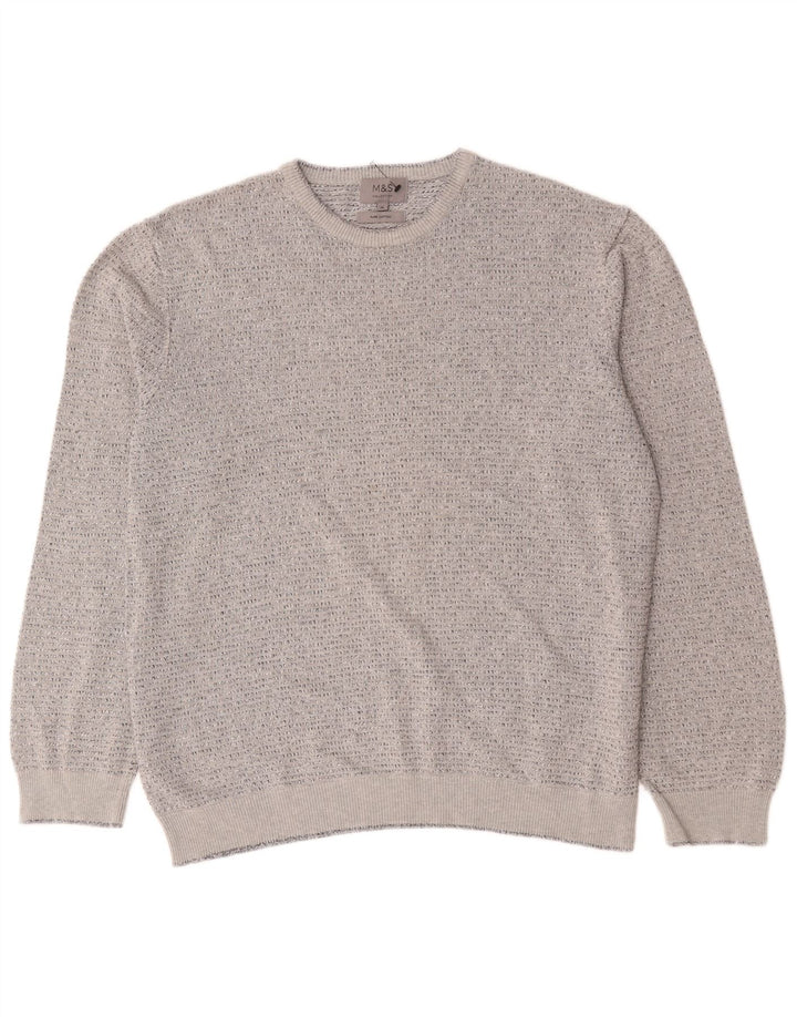 Marks & Spencer Mens Crew Neck Jumper Sweater XL Grey Flecked Cotton