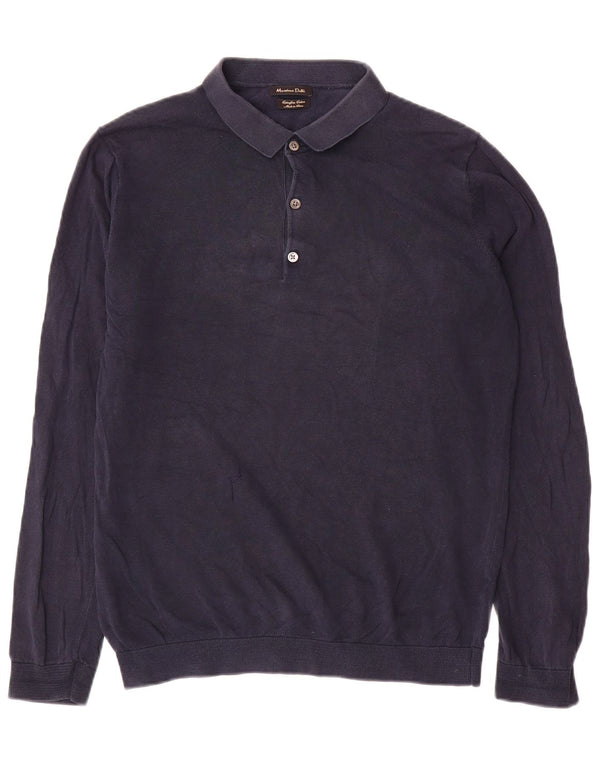 Massimo Dutti Maglione da uomo con collo a polo grande in cotone blu navy