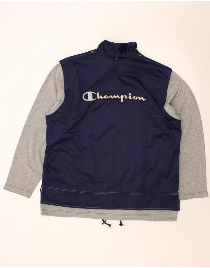 CHAMPION Mens Graphic Tracksuit Top Jacket XL Navy Blue Colourblock Vintage Champion and Second-Hand Champion from Messina Hembry 