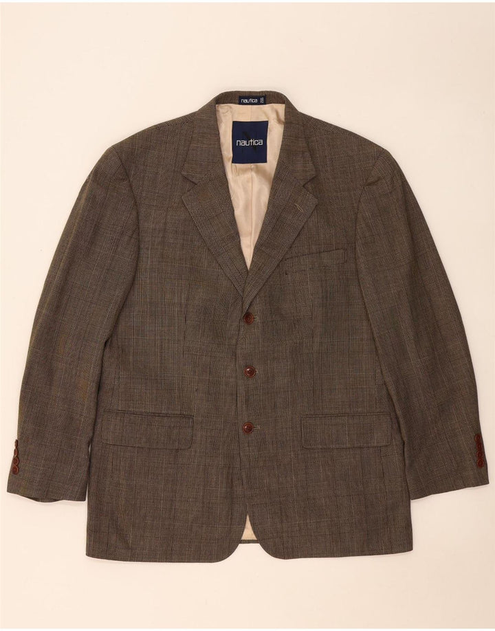 Nautica Mens 3 Button Blazer Jacket UK 40 Large Brown Check