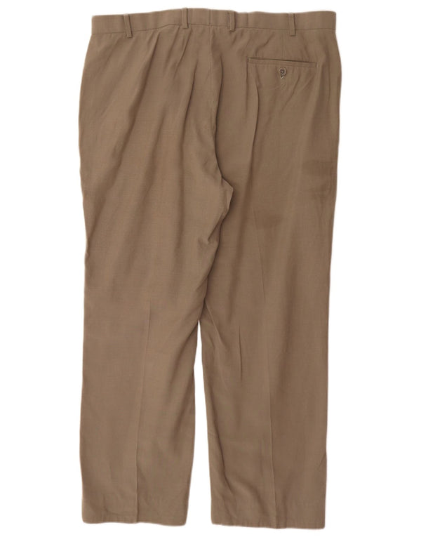 Marks & Spencer Mens Straight Suit Trousers W38 L29 Khaki Lyocell