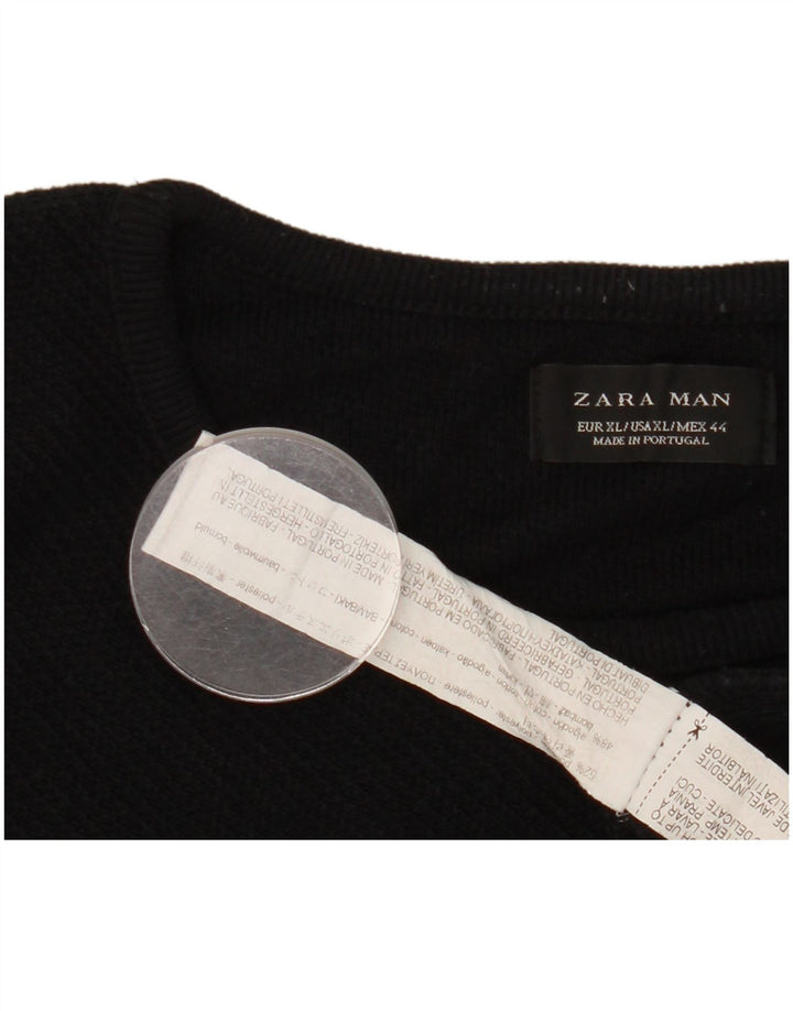 Мужской джемпер с круглым вырезом Zara XL, черный полиэстер