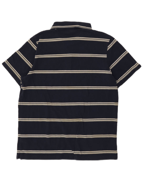 Reebok Mens Polo Shirt Large Navy Blue Striped Cotton