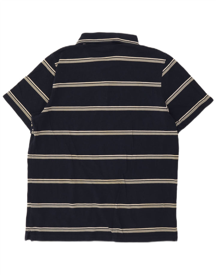 Reebok Mens Polo Shirt Large Navy Blue Striped Cotton