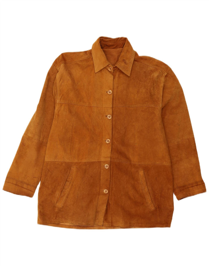 Giacca vintage in pelle scamosciata da donna UK 16 grande marrone