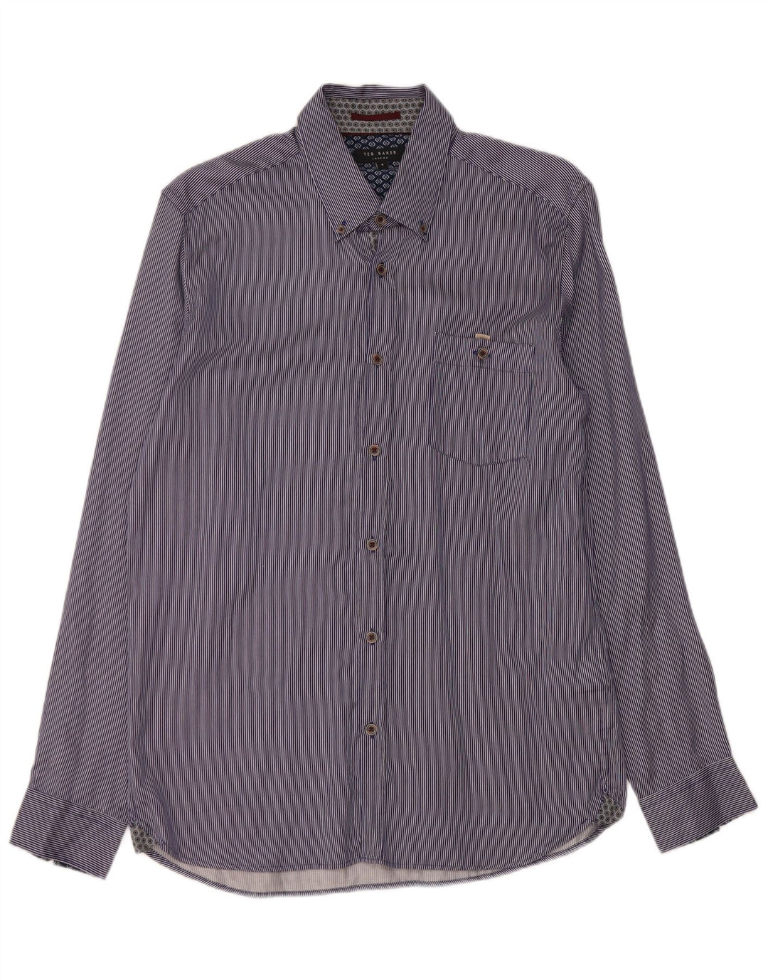 Ted Baker Mens Shirt Size 4 Large Blue Pinstripe Cotton