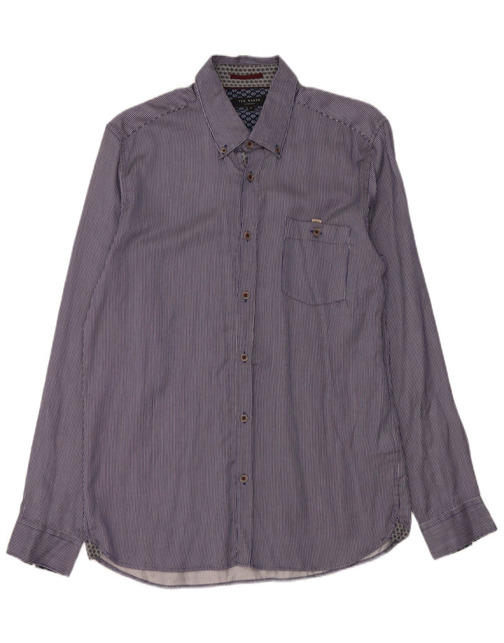 Ted Baker Mens Shirt Size 4 Large Blue Pinstripe Cotton