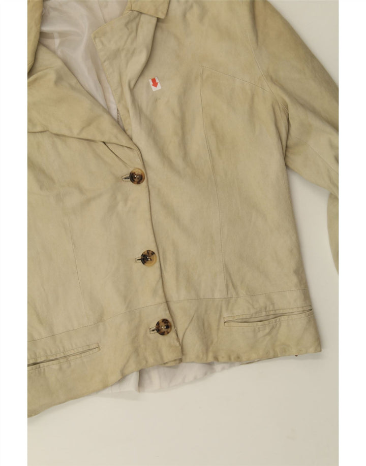 VINTAGE Womens Suede 3 Button Blazer Jacket IT 44 Medium Beige Leather Vintage Vintage and Second-Hand Vintage from Messina Hembry 