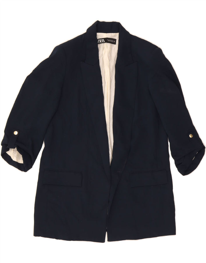 ZARA Womens 3/4 Sleeve Blazer Jacket UK 14 Medium Navy Blue Polyester Vintage Zara and Second-Hand Zara from Messina Hembry 