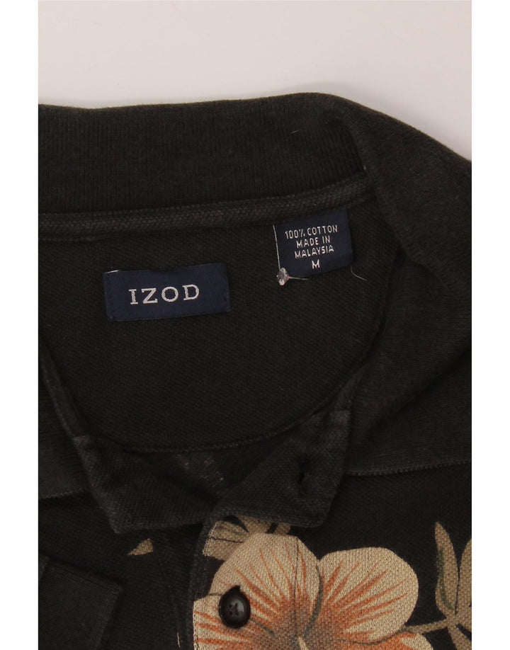 IZOD Mens Polo Shirt Medium Black Floral Cotton