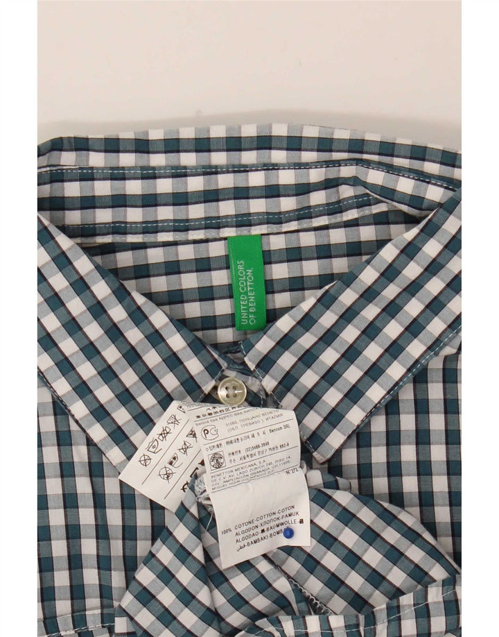 Camisa feminina Benetton UK 12 algodão guingão verde médio