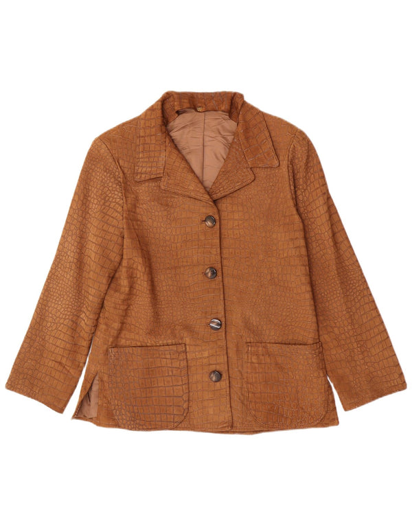 Jaqueta blazer feminina vintage com 4 botões Reino Unido 12 marrom médio com estampa animal