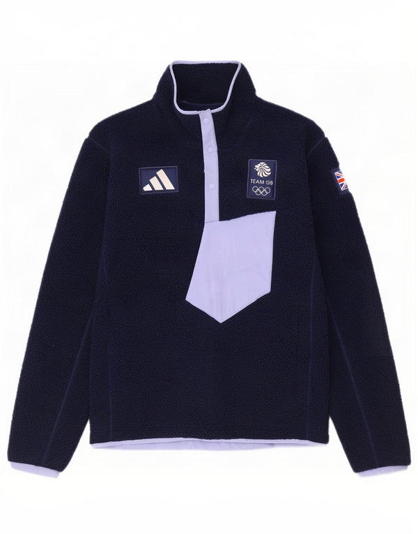 Adidas Mens Team GB με κουμπιά λαιμό Fleece Jumper Medium Navy Blue Colourblock