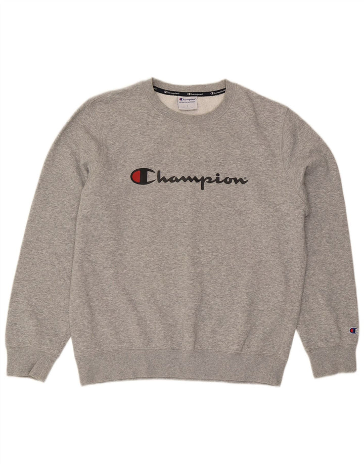 Champion Mens Graphic Sweatshirt Jumper Large Grey Flecked Cotton