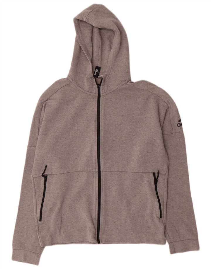 ADIDAS Mens Zip Hoodie Sweater Large Grey Flecked