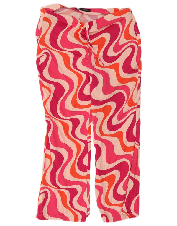 Zara Womens Abstract Pattern High Waist Cropped Trousers XL W32 L24 Pink