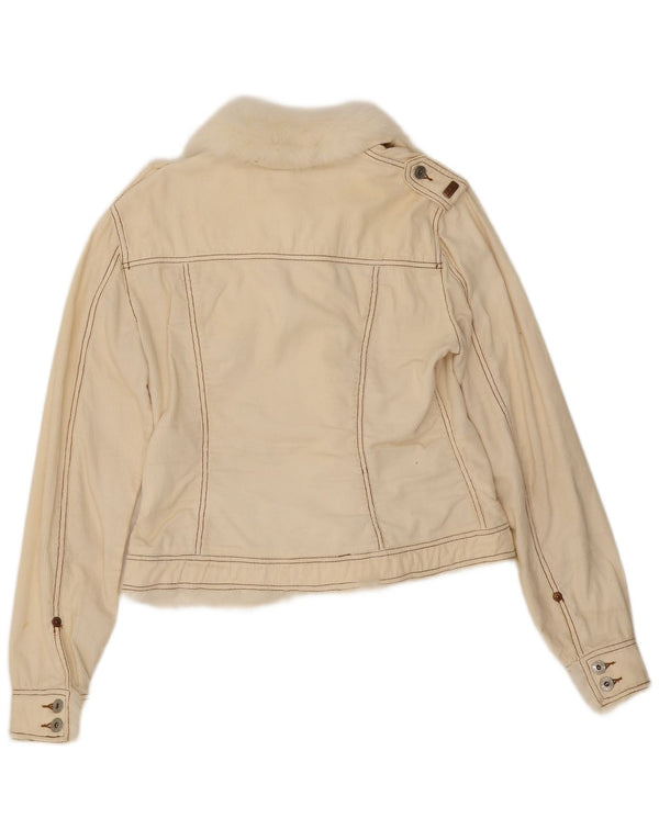 Guess Military Bomber Jacket til kvinder UK 18 XL Off White Bomuld