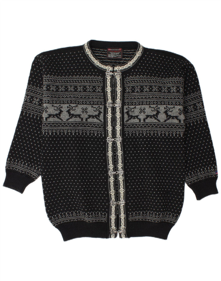 Norwool Mens Cardigan Sweater Medium Black Fair Isle New Wool