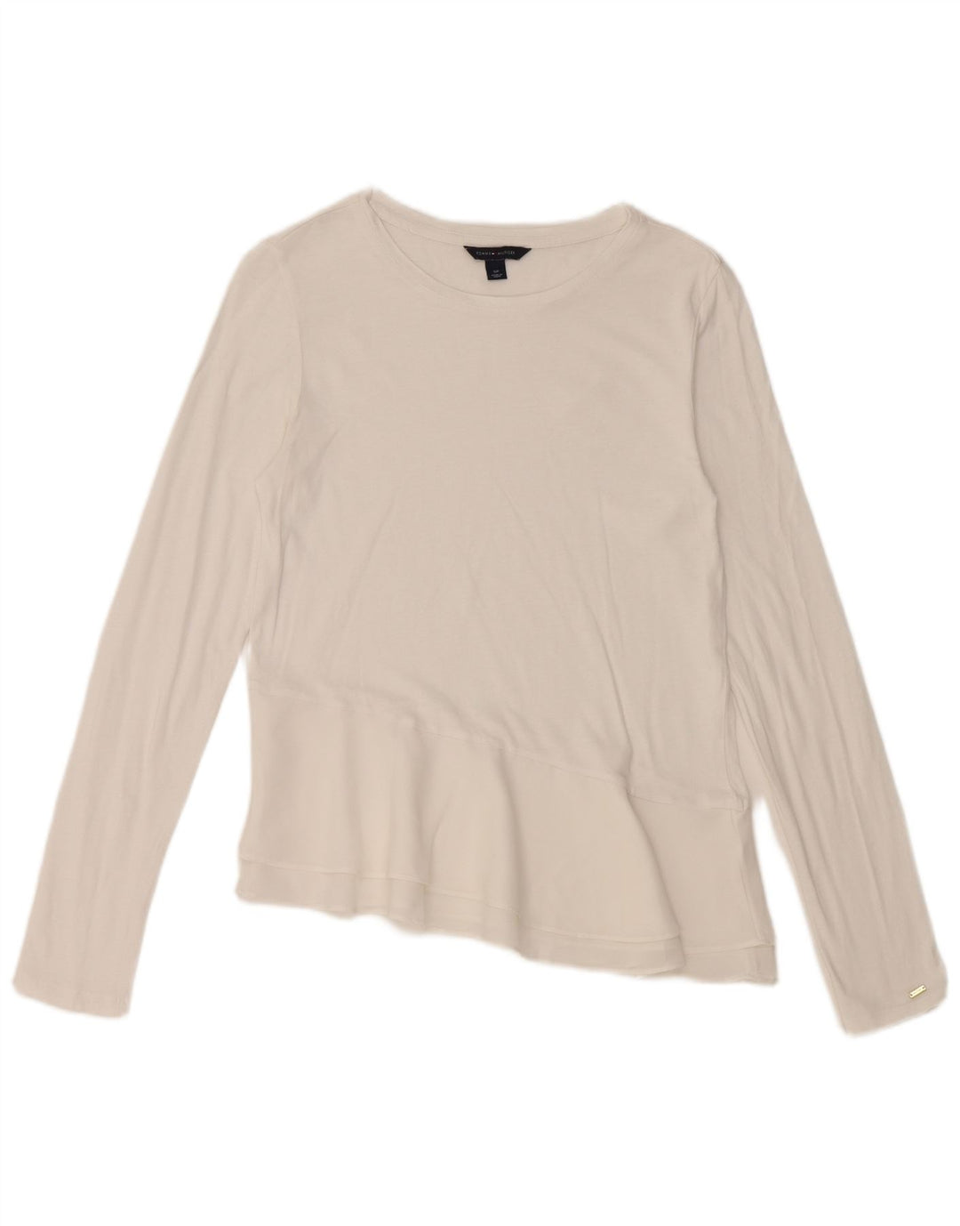 TOMMY HILFIGER Dame Asymmetrisk Top Langærmet UK 10 Small White