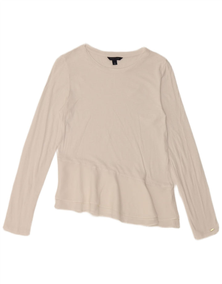 TOMMY HILFIGER Dame Asymmetrisk Top Langærmet UK 10 Small White