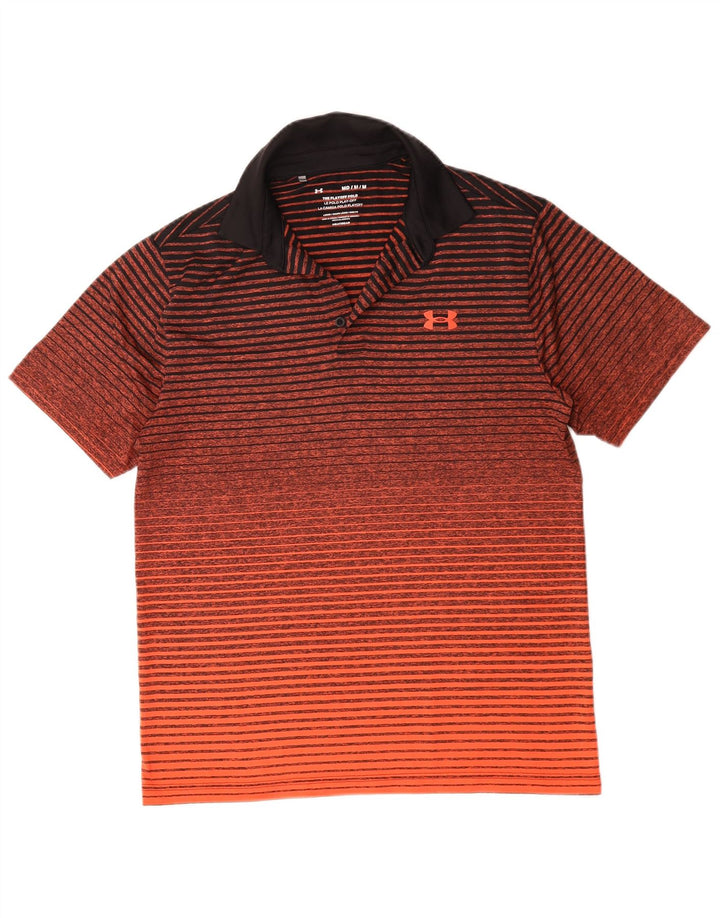 Under Armour Mens Heat Gear Polo Shirt Medium Orange Striped Polyester