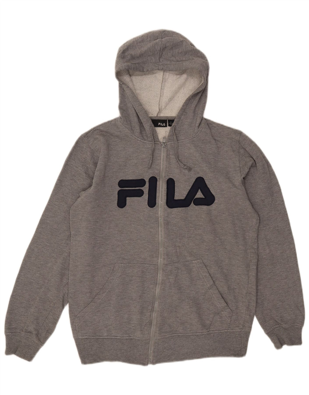 Fila Mens Graphic Zip Hoodie Sweater Small Grey Flecked Polyester