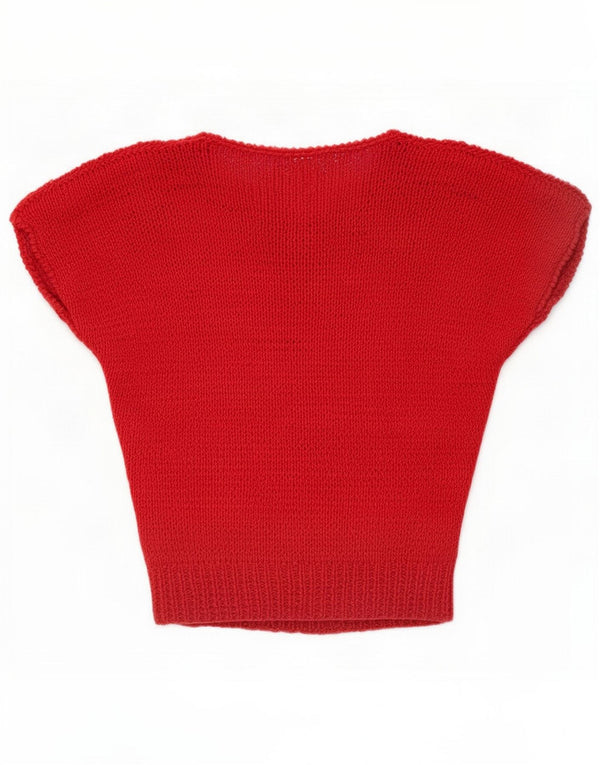 Vintage Dame Pullover Knit Bluse Top UK 14 Medium Rød