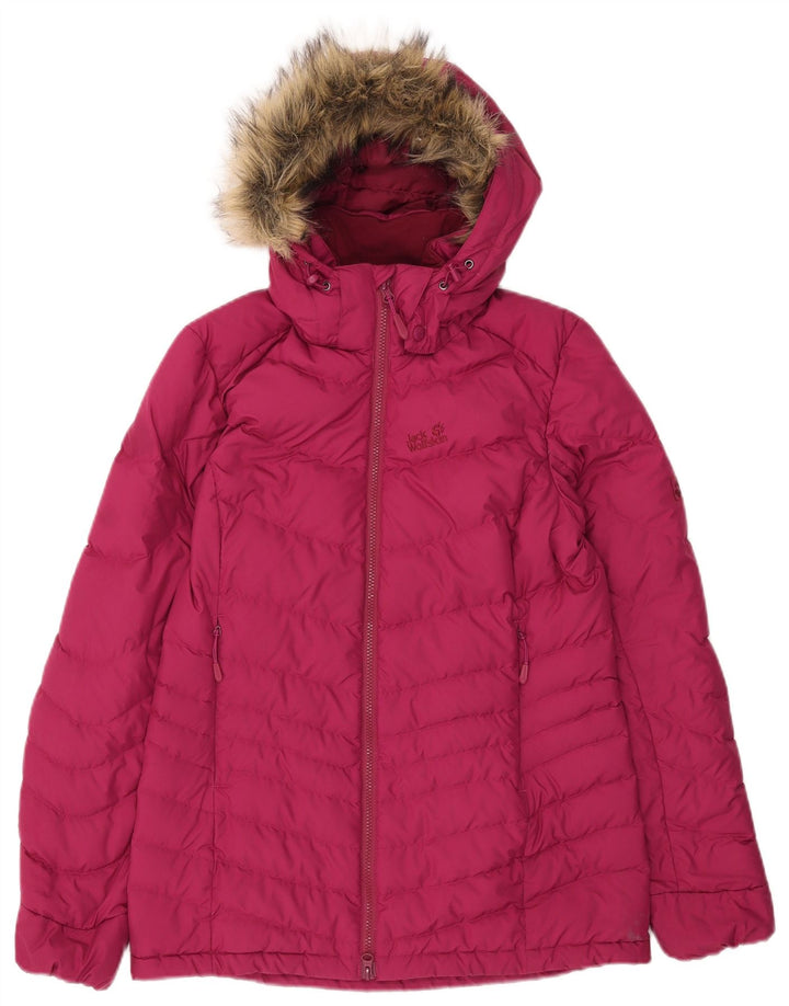 Jack Wolfskin Womens Hooded Padded Jacket UK 8/10 Small Pink Polyester