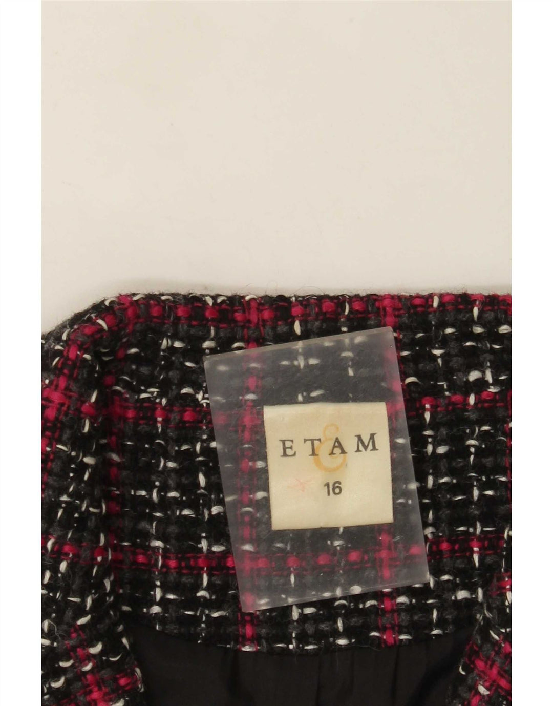 Etam Veste Blazer 4 Boutons Femme UK 16 Grand Noir Carreaux Viscose