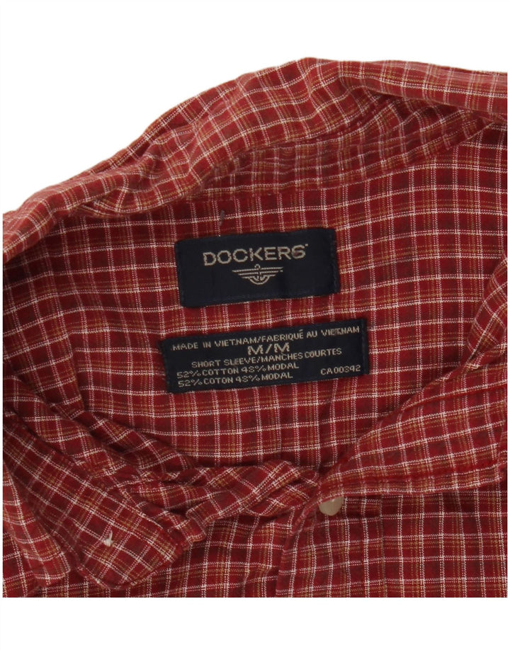 Dockers Mens Short Sleeve Shirt Medium Red Check Cotton