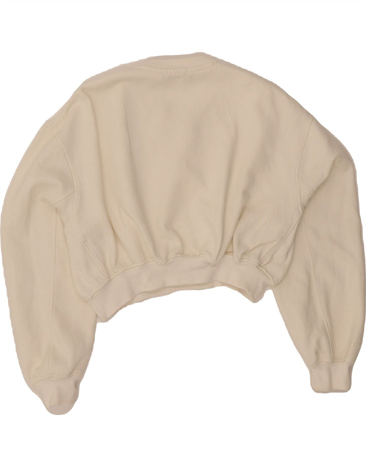 ZARA Womens Crop Sweatshirt Jumper UK 10 Small White Cotton Vintage Zara and Second-Hand Zara from Messina Hembry 