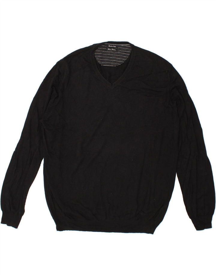 MASSIMO DUTTI Mens V-Neck Jumper Sweater XL Black Cotton Vintage Massimo Dutti and Second-Hand Massimo Dutti from Messina Hembry 