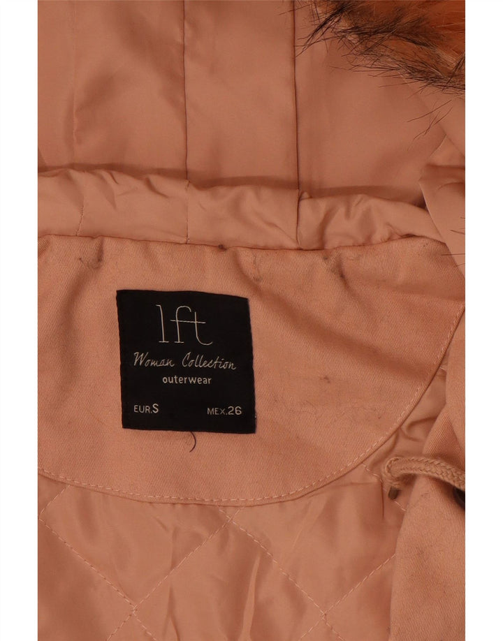 Lefties Womens Hooded Oversized Parka Jacket UK 10 Small Pink Cotton