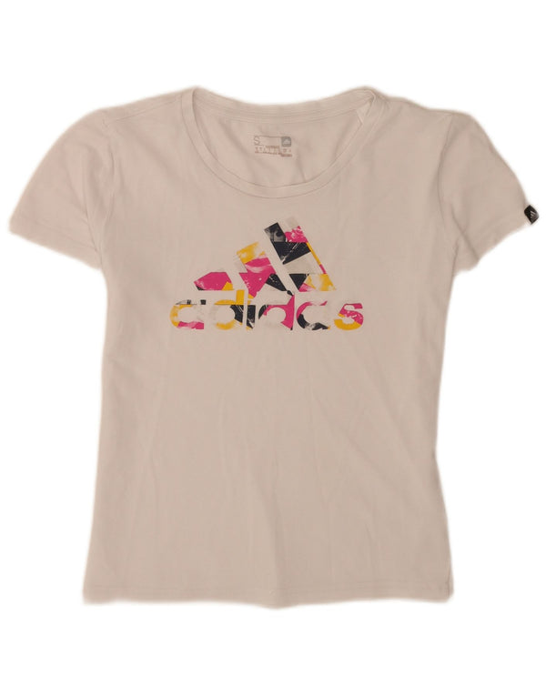 Adidas Dame Grafisk T-Shirt Top UK 8/10 Small White Bomuld