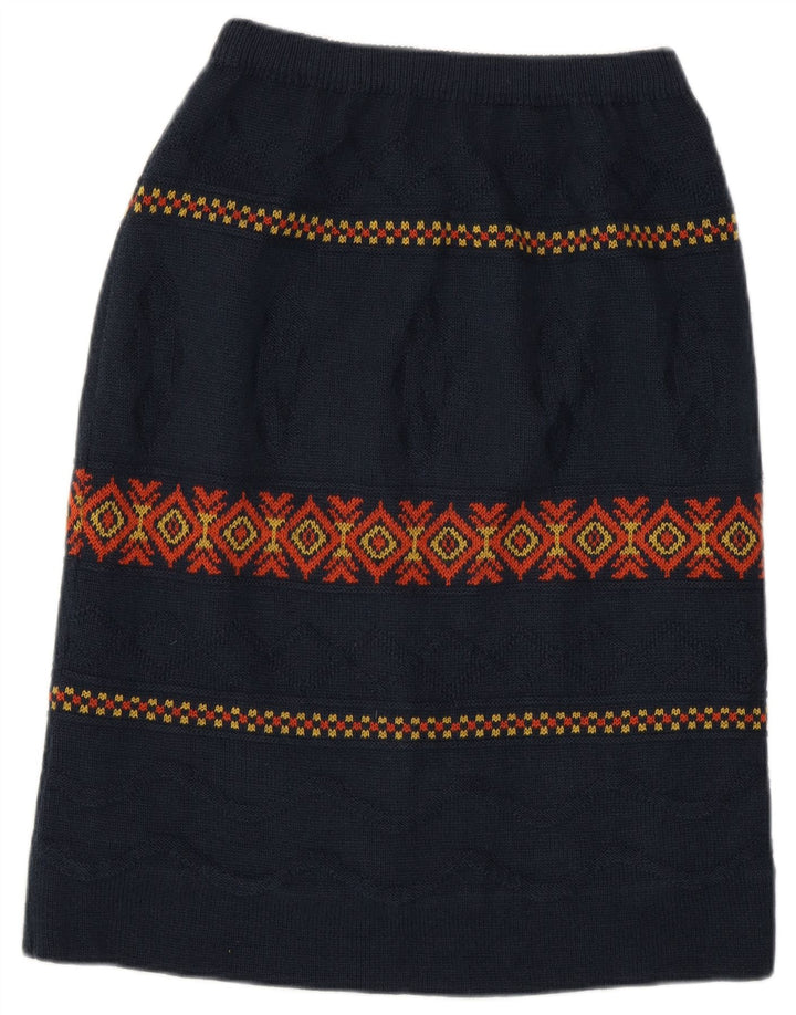 Vintage Midi-nederdel til kvinder W28 Medium Navy Blue Argyle/Diamond