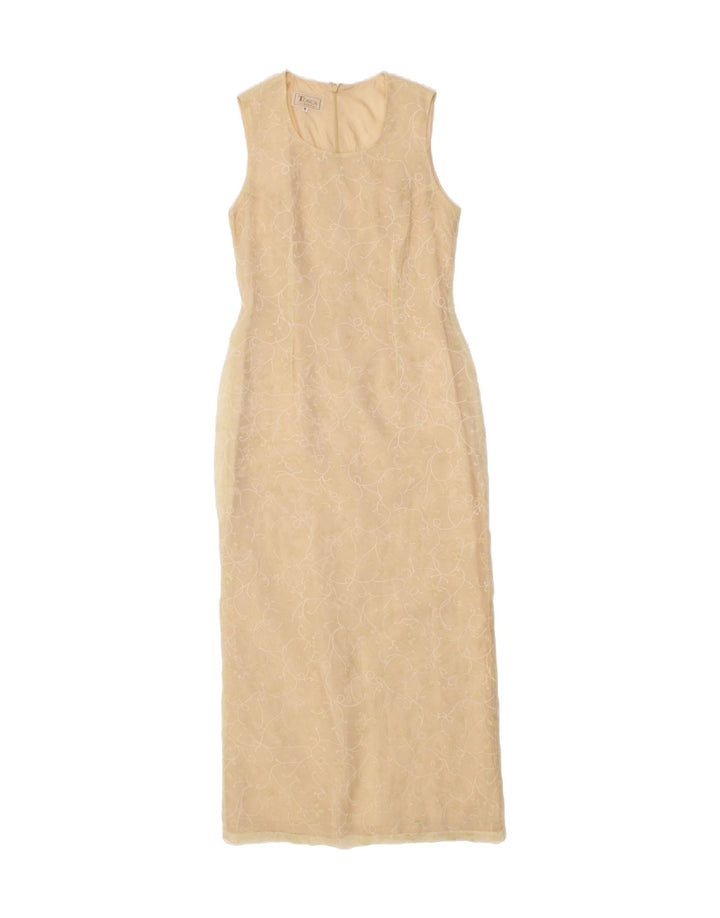 VINTAGE Womens Abstract Pattern Sleeveless Maxi Dress UK 10 Small  Beige Vintage Vintage and Second-Hand Vintage from Messina Hembry 