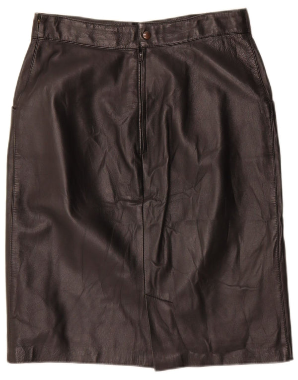 Vintage Womens Leather Skirt IT 44 Medium W28 Black Geometric Leather