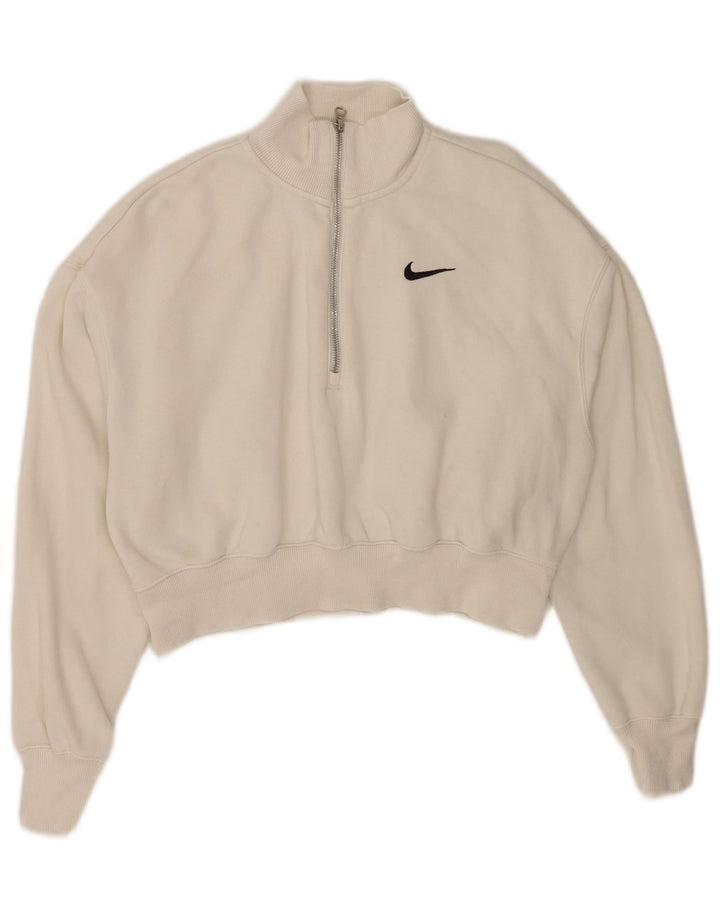 Nike Womens Oversized Crop Zip Neck Sweatshirt Jumper UK 10 Small White