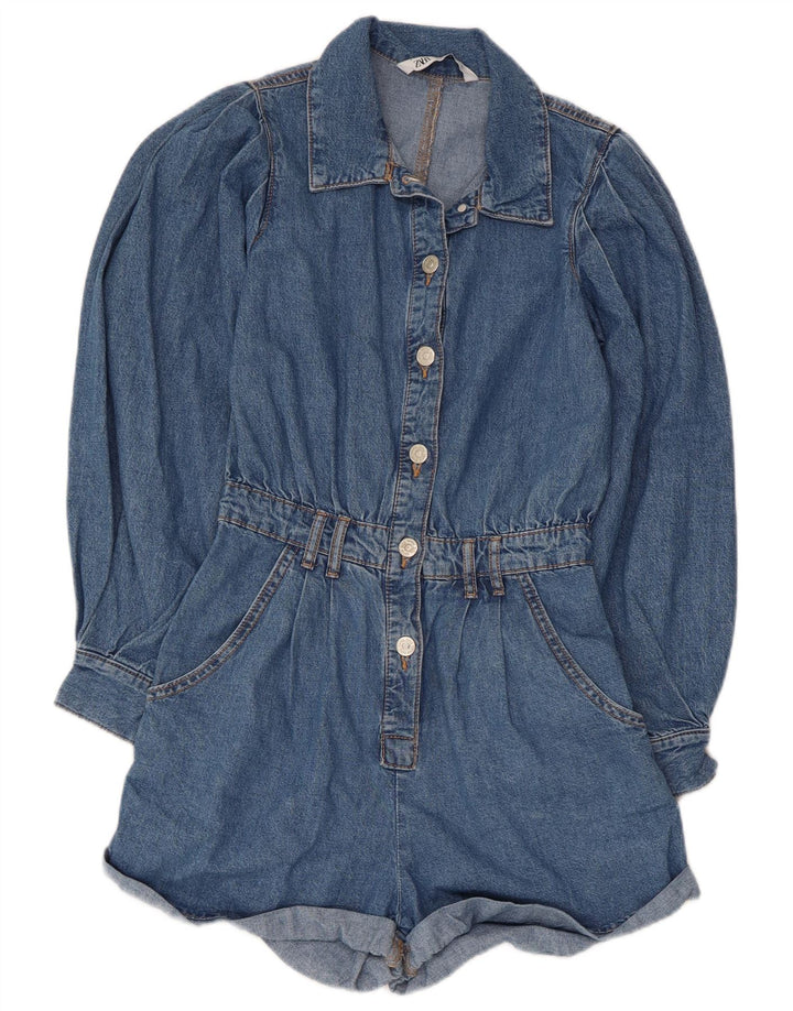 Zara Womens Denim Playsuit UK 4 XS Blue Cotton