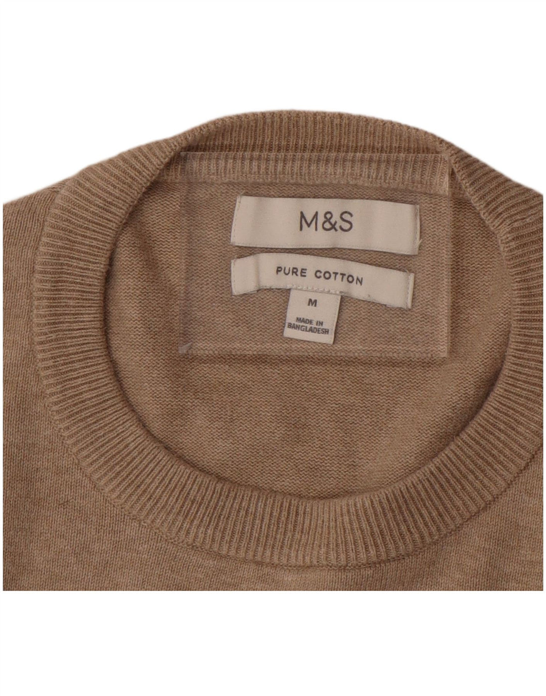 Marks & Spencer Mens Crew Neck Jumper Sweater Medium Beige Cotton