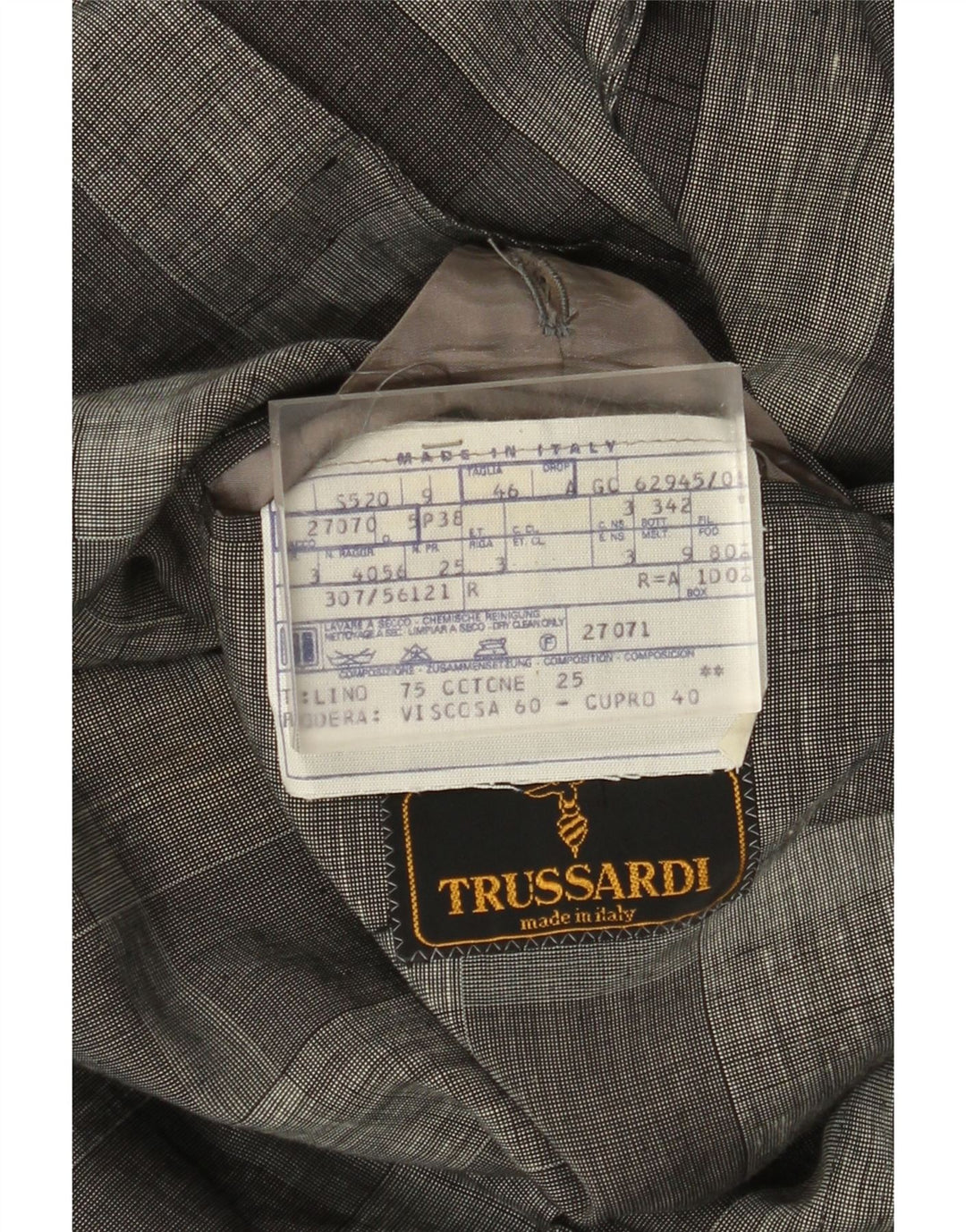 Trussardi Mens 2 Button Blazer Jacket IT 46 Small Grey Check Linen