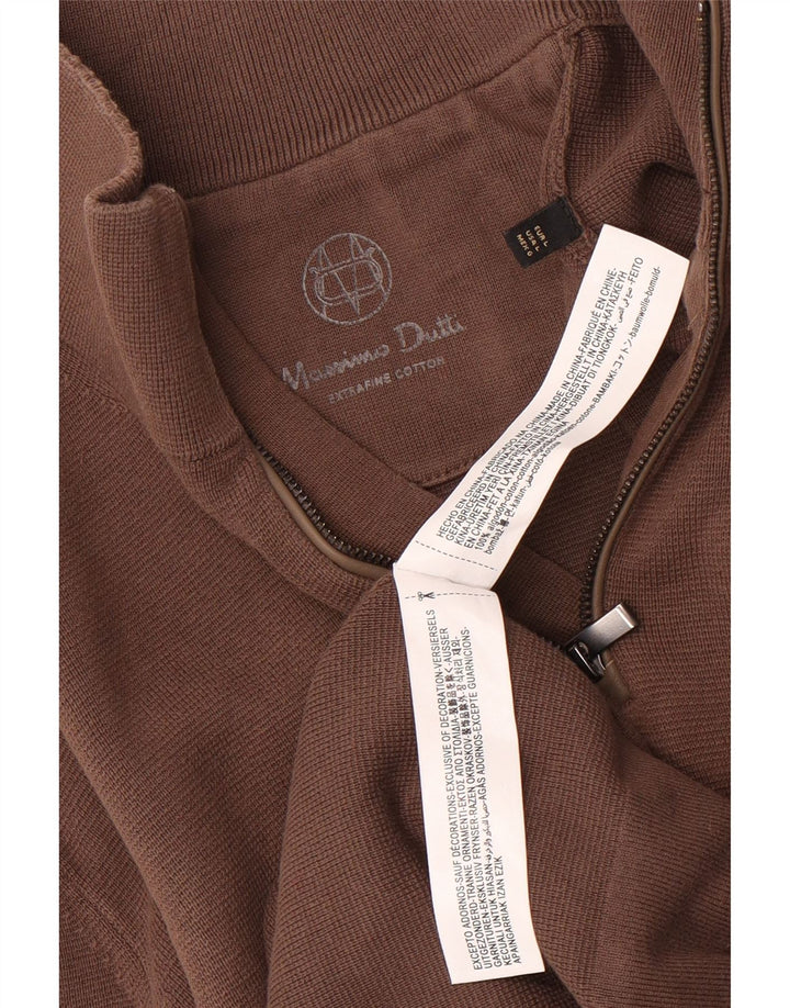 Massimo Dutti Herre Zip Neck Jumper Sweater Stor Brun Bomuld