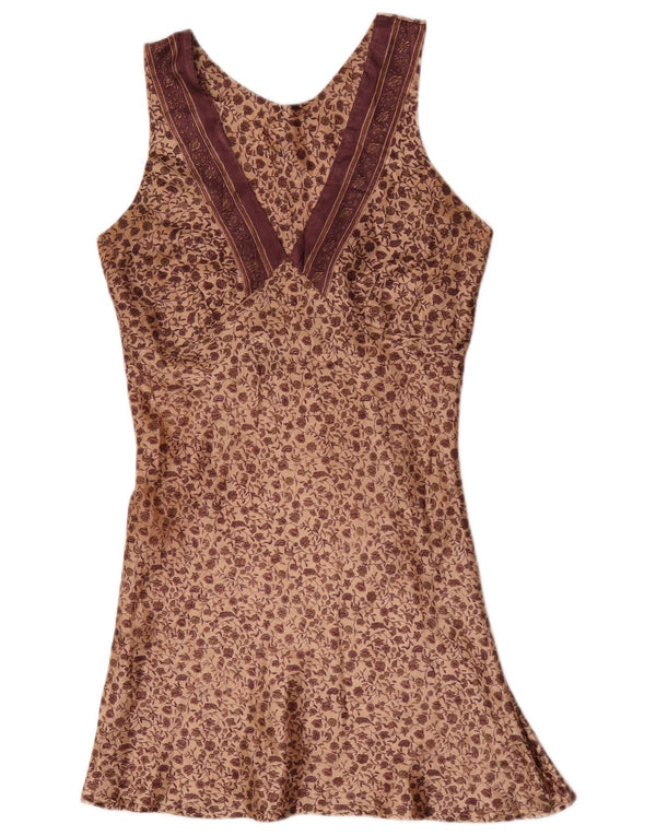 Vintage Damen Slip-Kleid UK 10 Small Brown Floral